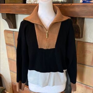 Marc New York Color-Block 1/2 Zip Crop Sweater, size M